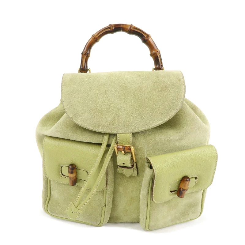 GUCCI Bamboo Suede Leather Back Pack Light Green 003.2058