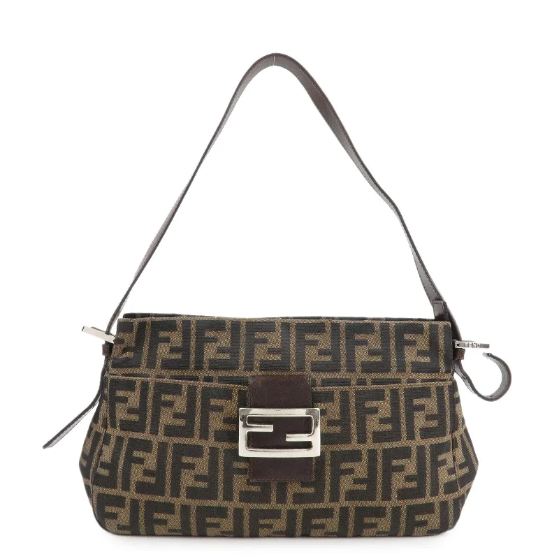 FENDI Zucca Canvas Leather Shoulder Bag Brown Black 26566