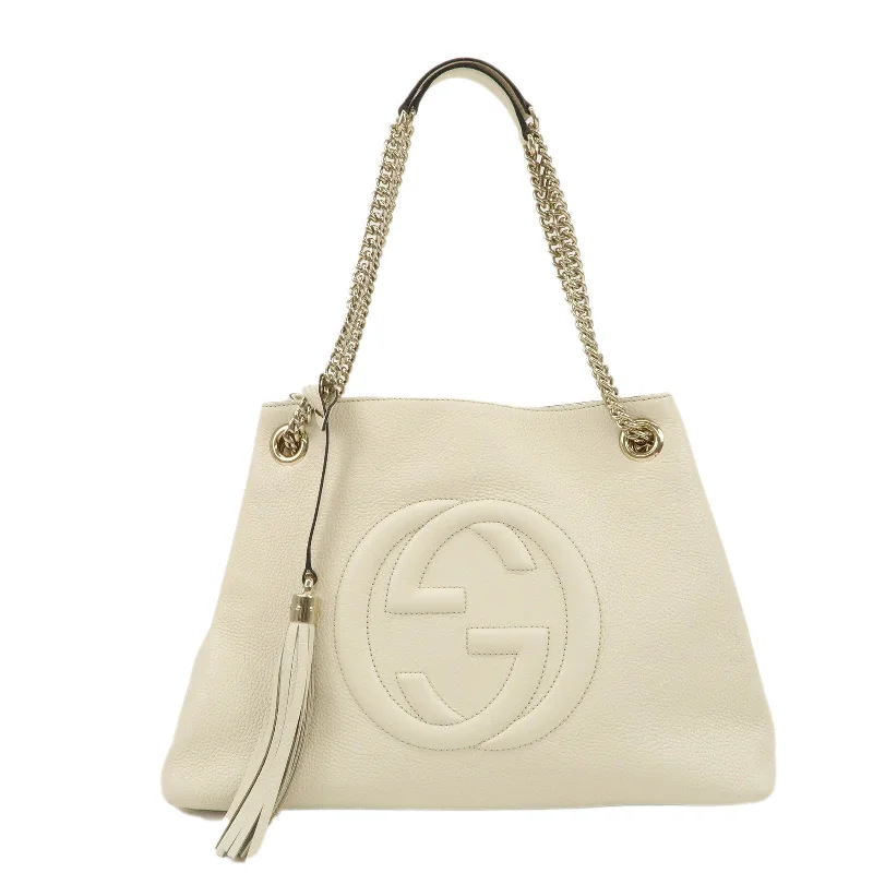 GUCCI SOHO Interlocking G Leather Chain Shoulder Bag Ivory 536196