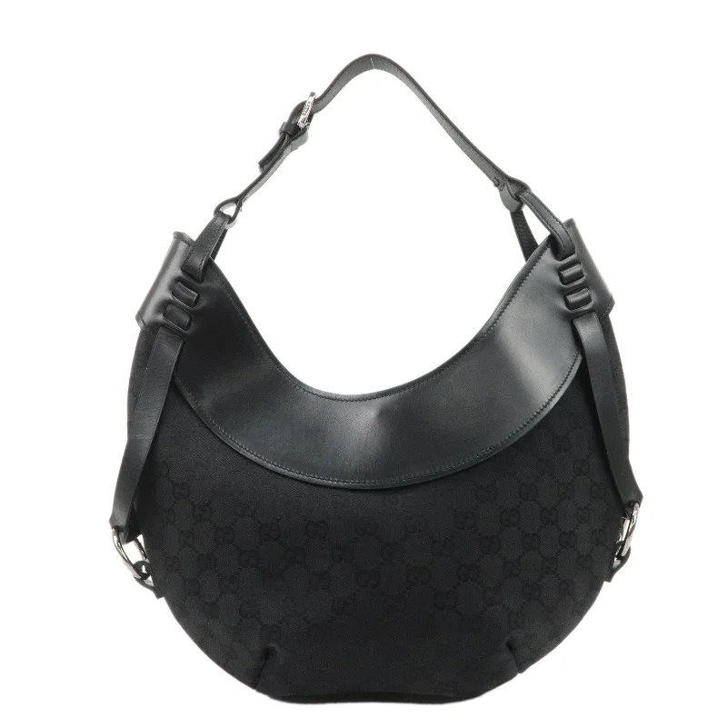 GUCCI GG Canvas Leather Semi Shoulder Bag Black 106250