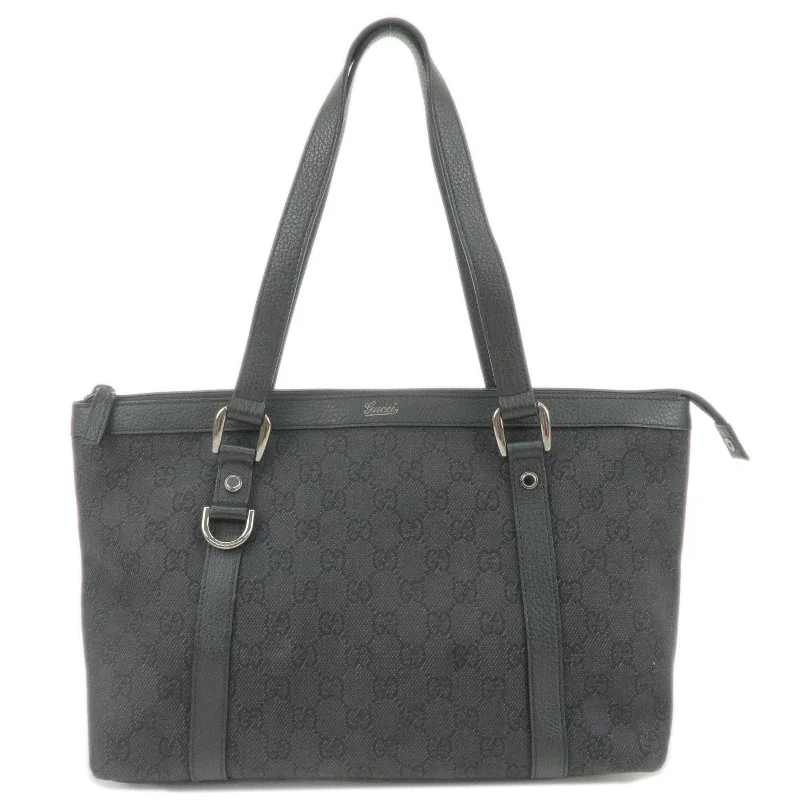 GUCCI Abbey GG Canvas Leather Tote Bag Hand Bag Black 268640