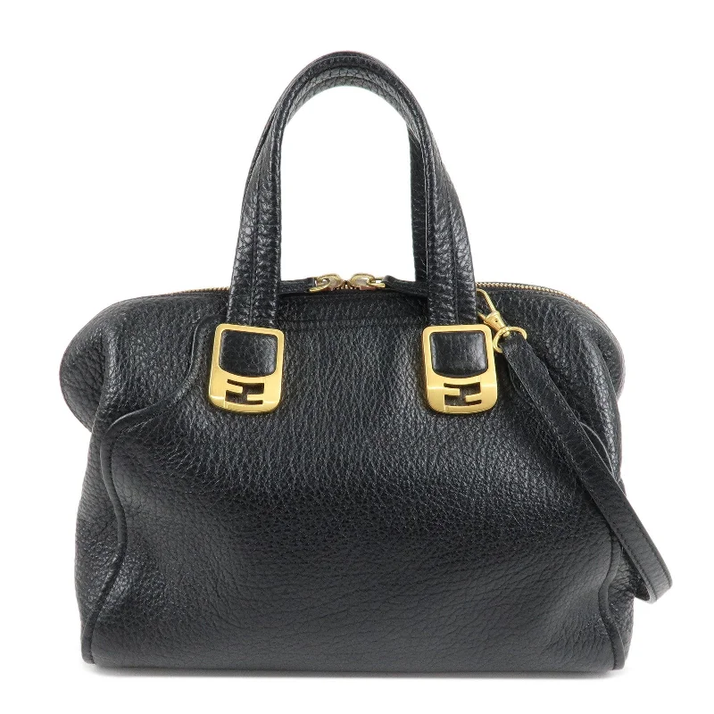 FENDI Chameleon Leather 2WAY Bag Hand Bag Black 8BL114