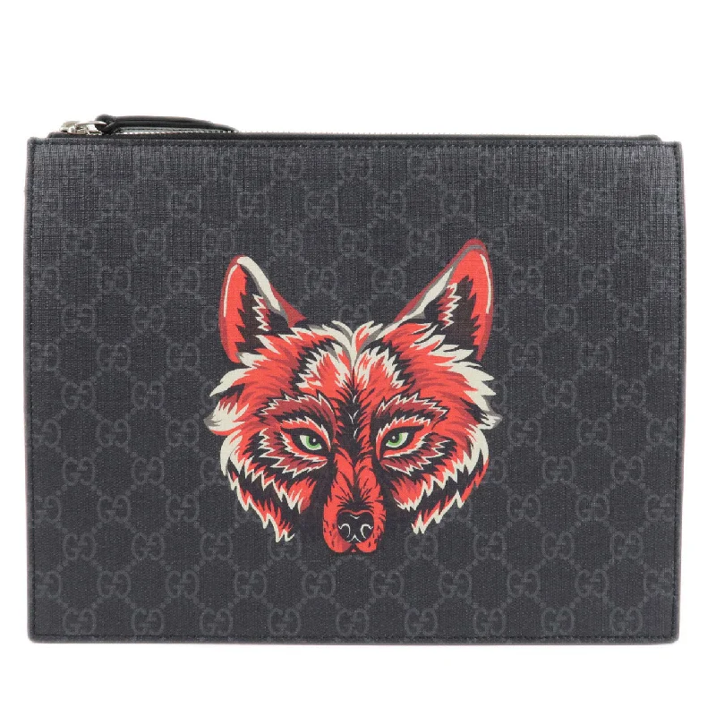 GUCCI Gucci GG Supreme Leather Clutch Bag Wolf's Head Print 547084