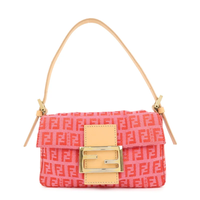 FENDI Mini Mamma Baguette Zucchino Canvas Leather Hand Bag