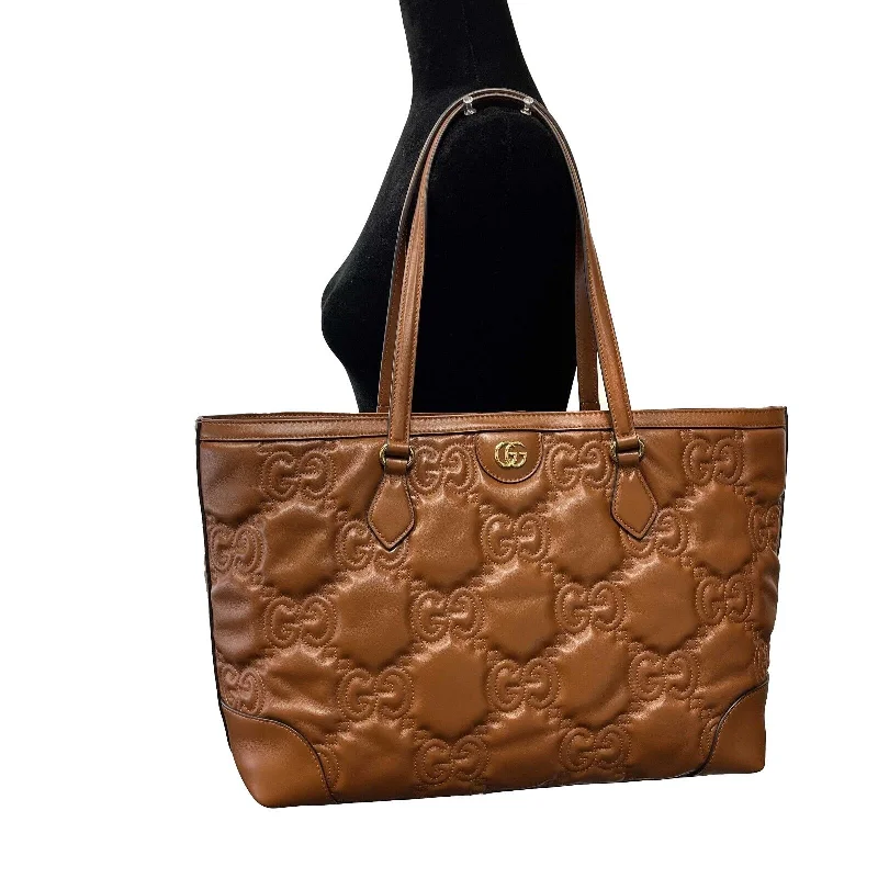 GUCCI - NEW Embossed GG Matelasse Brown Shoulder Tote