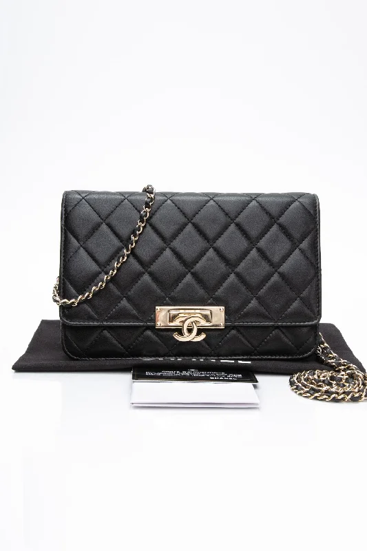 CHANEL Black Quilted Lambskin Leather Golden Class Wallet on Chain WOC