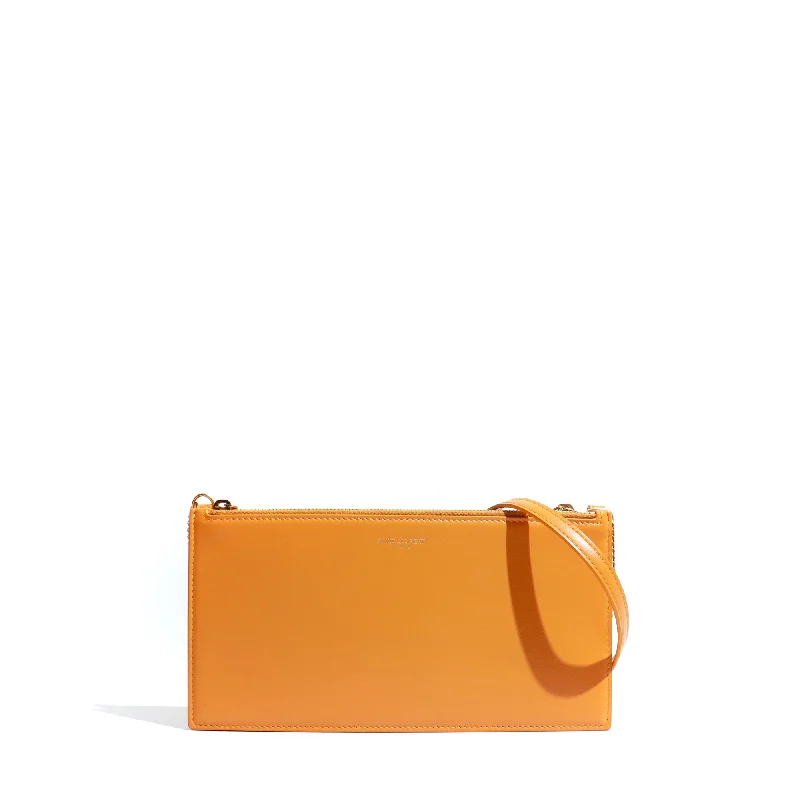 SAINT LAURENT - Sac à bandoulière Double Pochette en cuir lisse orange