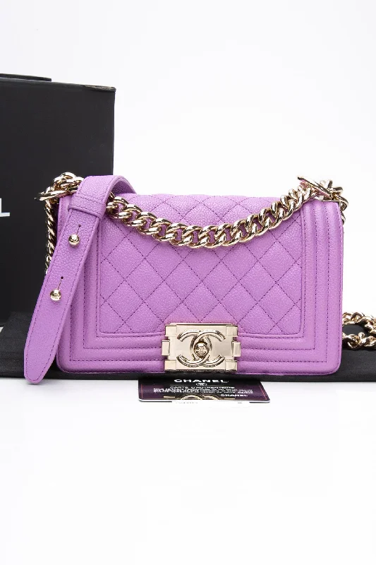 CHANEL Purple Caviar Quilted Boy Small Flap Bag