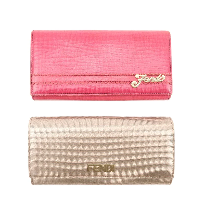 FENDI Set of 2 Leather Bi-Fold Hook Long Wallet 8M0000 8M0251