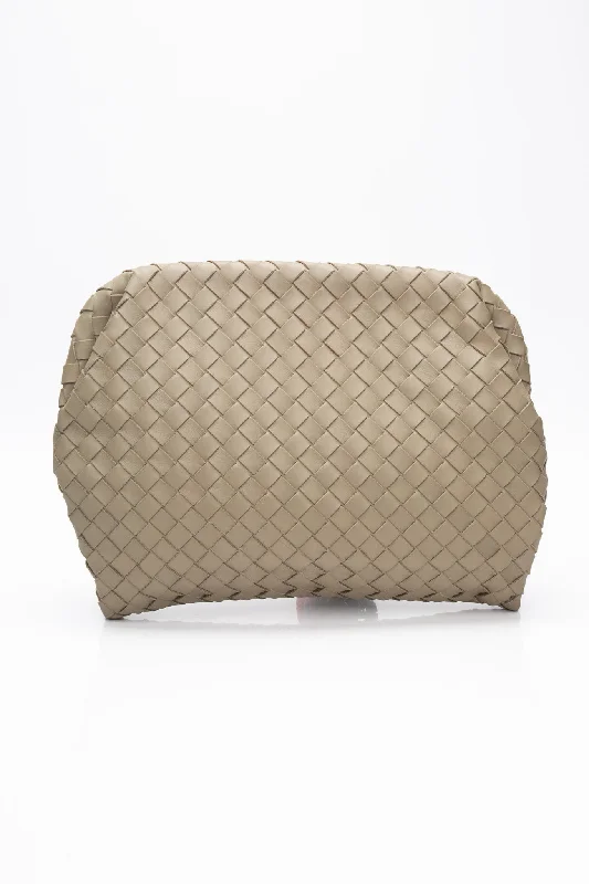 BOTTEGA VENETA Travertine Intrecciato Nappa Clasp Large Clutch