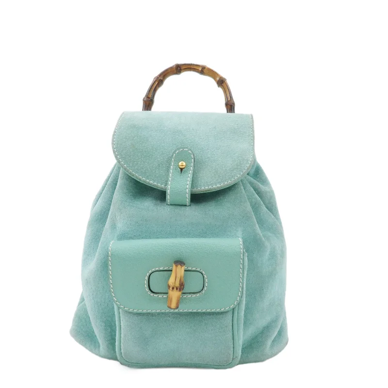 GUCCI Bamboo Suede Leather Mini Back Pack Green 003.2058.0030