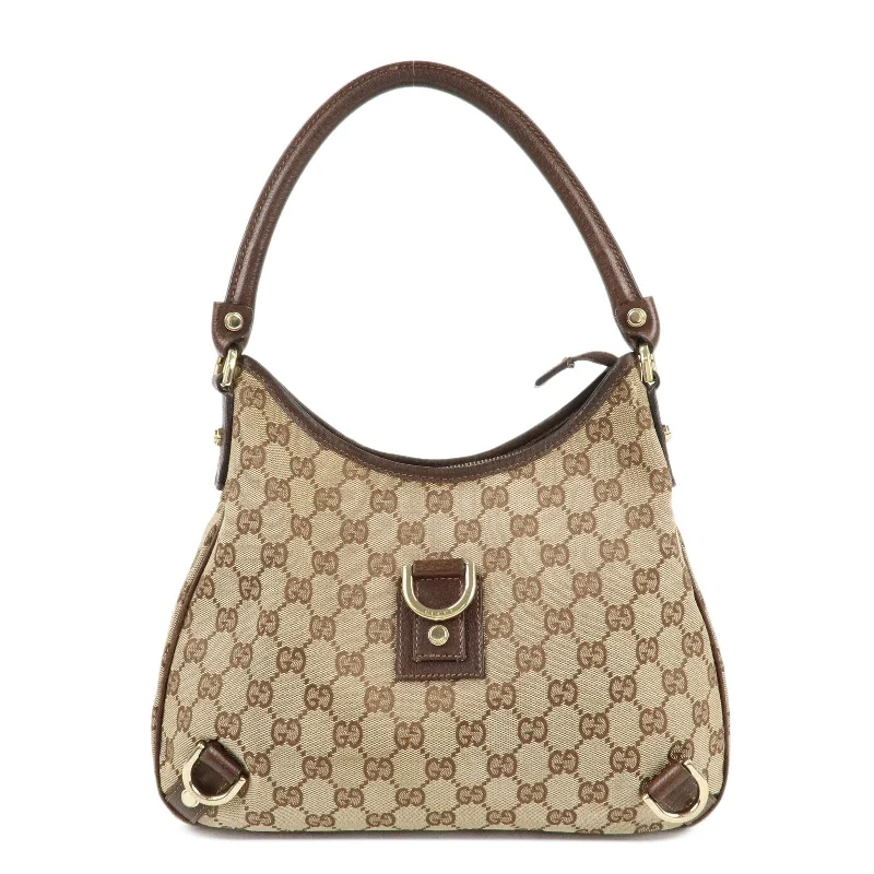 GUCCI Abbey GG Canvas Leather Shoulder Bag Beige Brown 130738