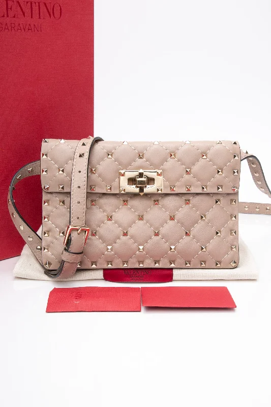 VALENTINO Rose Beige Rockstud Spike Leather Crossbody