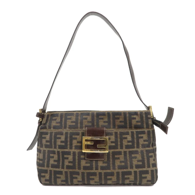 FENDI Zucca Canvas Leather Shoulder Bag Brown Black 26566