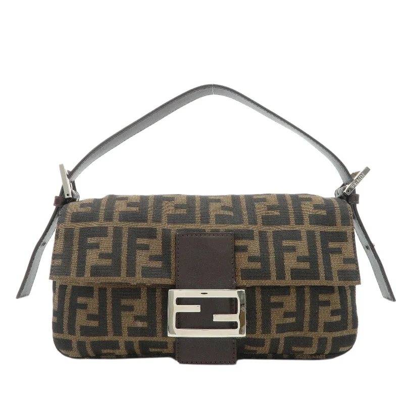 FENDI Mamma Baguette Zucca Canvas Leather Shoulder Bag 26424