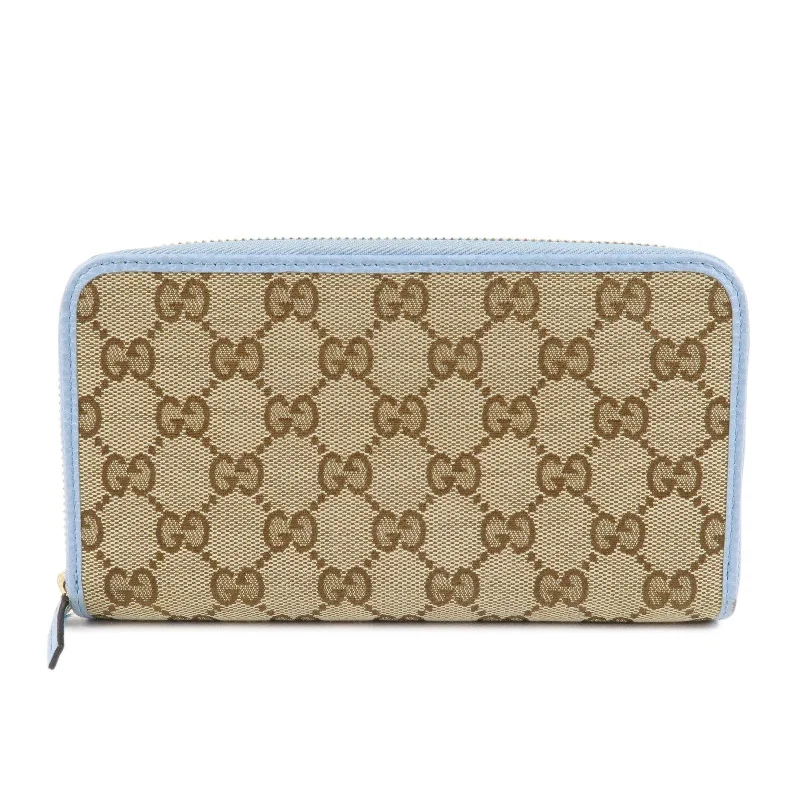 GUCCI GG Canvas Leather Round Zipper Long Wallet Beige 363423