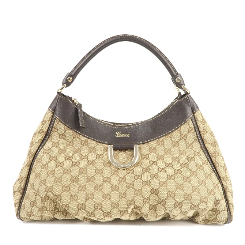 GUCCI Abbey GG Canvas Leather Shoulder Bag Beige brown 189833