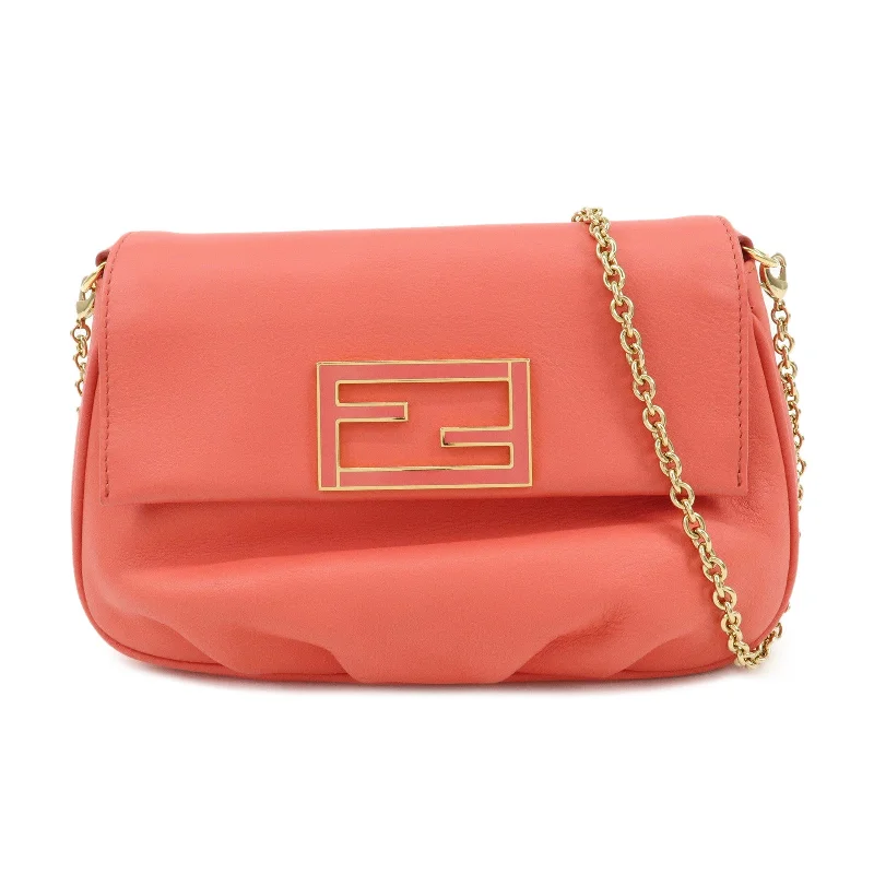 FENDI Leather Chain Shoulder Bag Purse Crossbody Bag Pink 8M0276