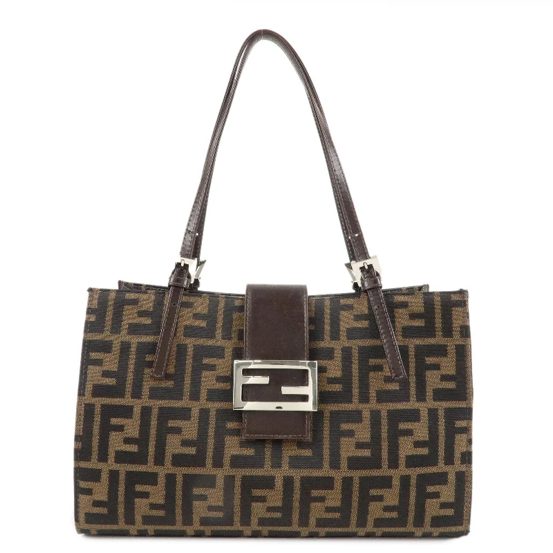 FENDI Zucca Canvas Leather Shoulder Bag Brown Black 15808