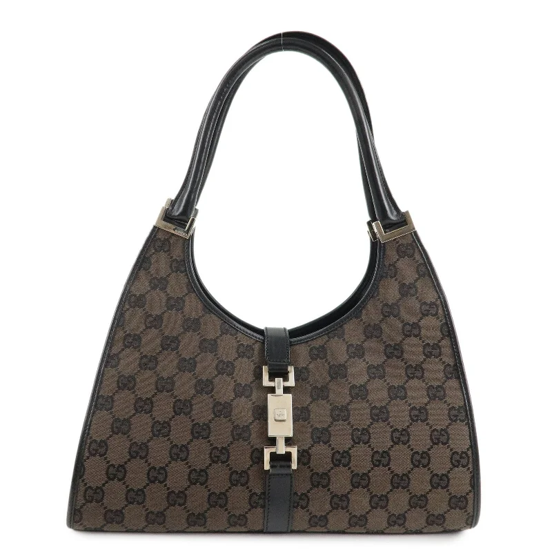 GUCCI Jackie GG Canvas Leather Hand Bag Brown 002.1067.1705