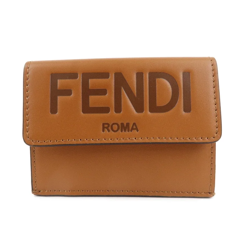 FENDI Roma Leather Micro Tri-fold Wallet Brown 8M0395