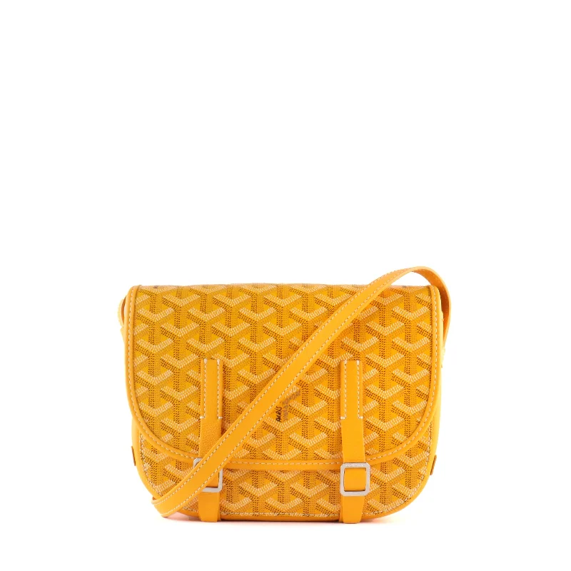 GOYARD - Sac à bandoulière Belvédère PM en toile enduite et cuir jaune