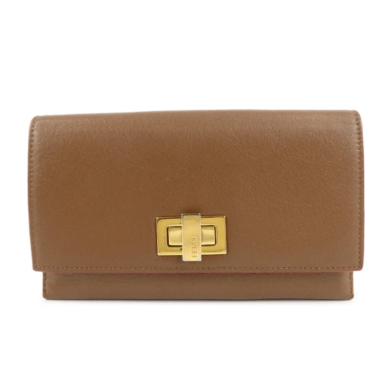 FENDI Leather Peekaboo Continental Wallet Brown 8M0308