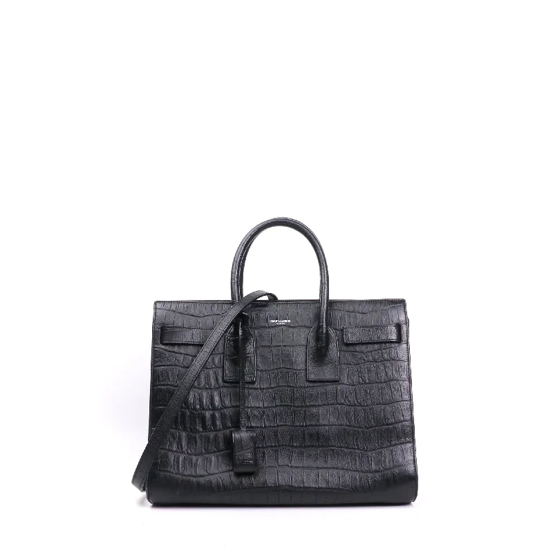 SAINT LAURENT - Sac de Jour Small Saint Laurent en cuir embossé crocodile noir