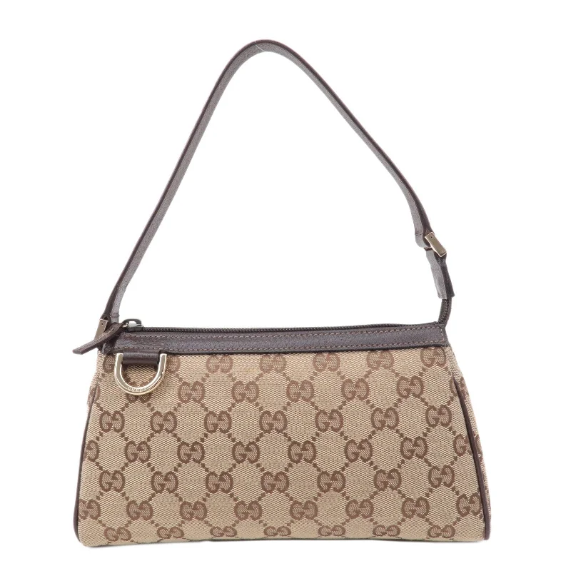 GUCCI Abbey GG Canvas Leather Pouch Beige Brown 145750