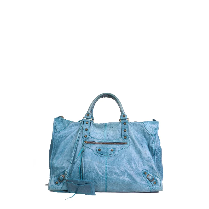 BALENCIAGA - Sac à main City GM Balenciaga en cuir bleu