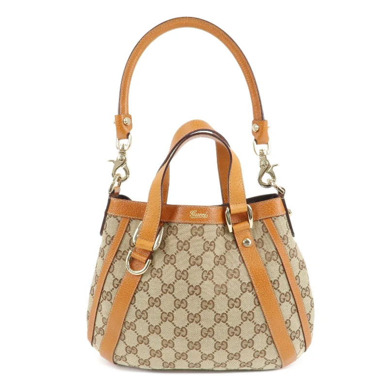 GUCCI GG Canvas Leather 2Way Shoulder Bag Beige Brown 146246