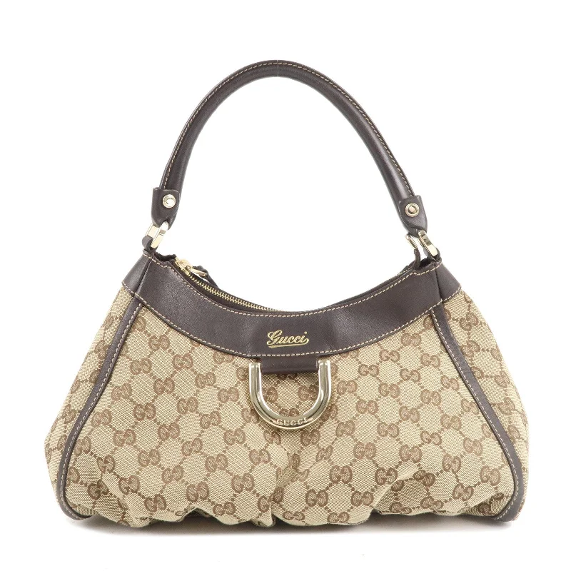 GUCCI Abbey GG Canvas Leather Shoulder Bag Beige Brown 190525