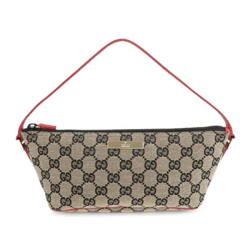 GUCCI GG Canvas Leather Accessory Pouch Mini Bag Beige Red 391103