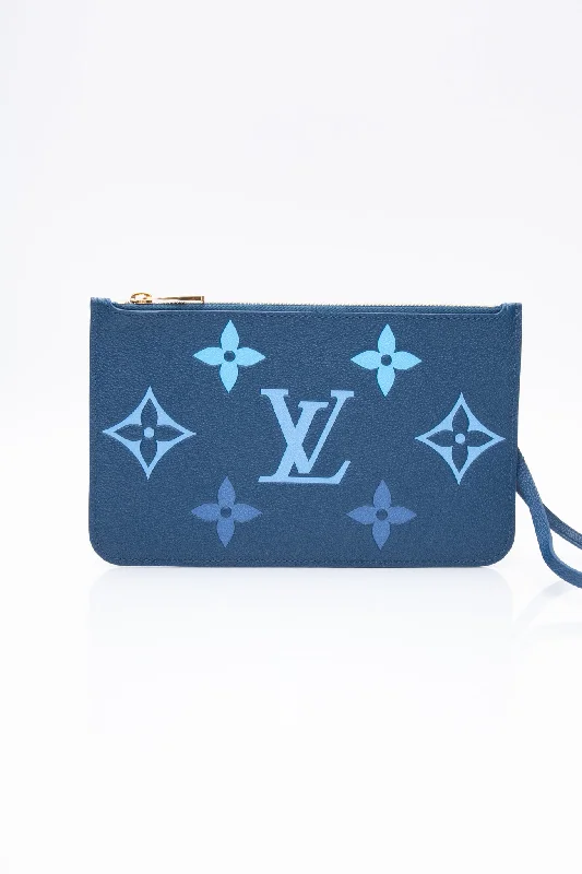 LOUIS VUITTON Degrade Blue Empreinte Monogram Giant Pochette Wristlet (New)