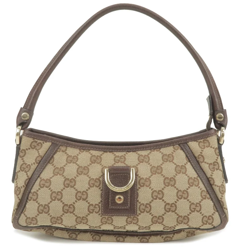 GUCCI Abbey GG Canvas Leather Pouch Bag Beige Brown 130939