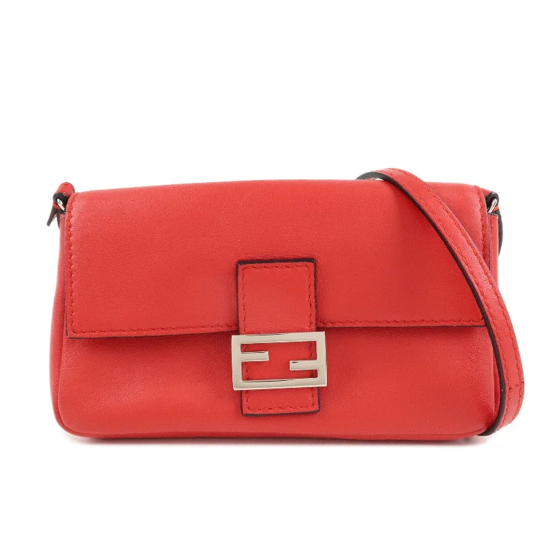 FENDI Micro Baguette Leather Shoulder Bag Red 8M0354