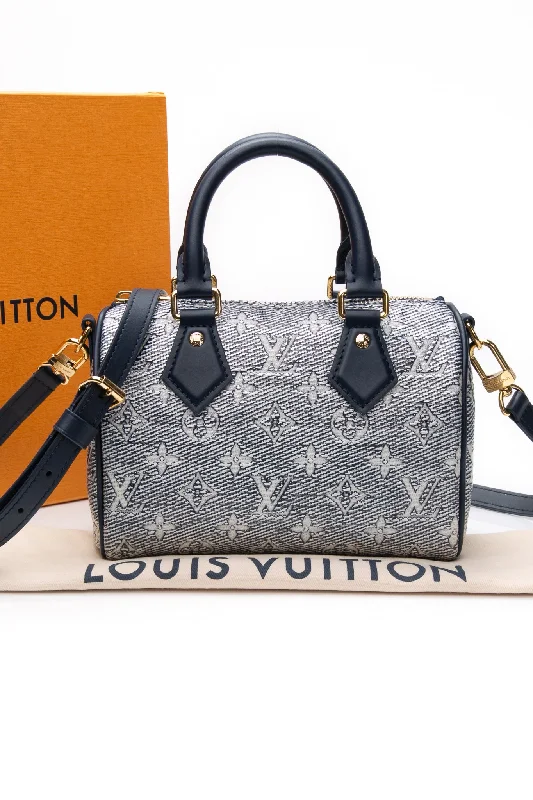 LOUIS VUITTON Blue Monoglam Speedy Bandoulière 20 Bag