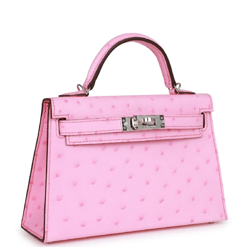 Hermes Kelly Sellier 20 Bubblegum Ostrich Palladium Hardware