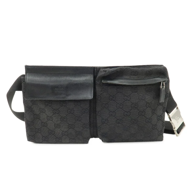 GUCCI GG Canvas Leather Waist Bag Crossbody Bag Black 28566