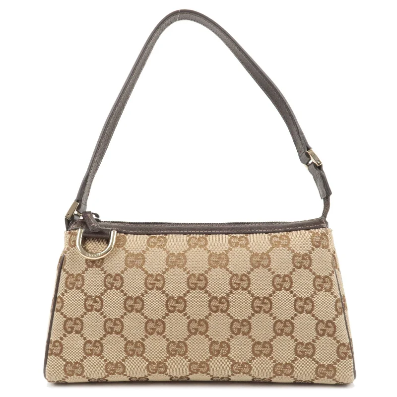 GUCCI Abbey GG Canvas Leather Hand bag Beige Dark Brown 145750