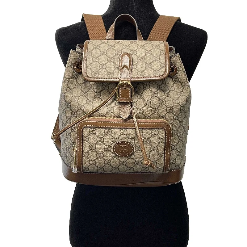 GUCCI - NEW Backpack With Interlocking G - Beige / Brown Monogram Backpack