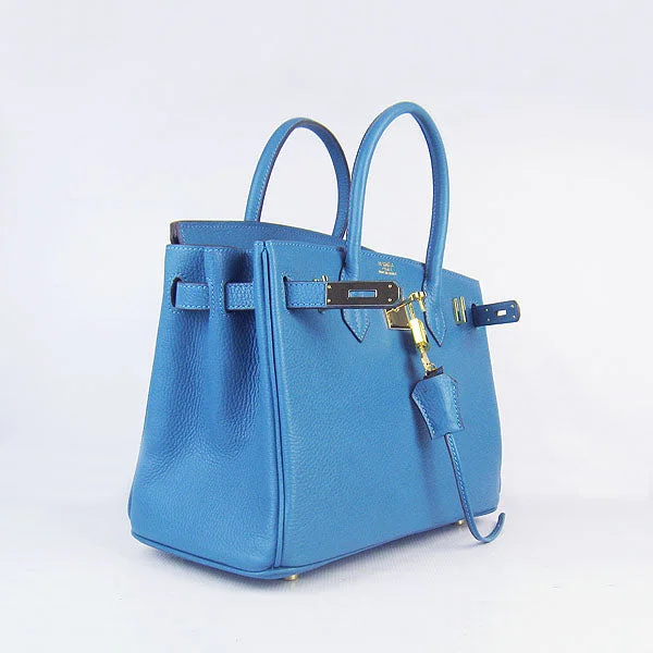 Hermes Birkin 30cm Togo Leather Handbags Blue Golden