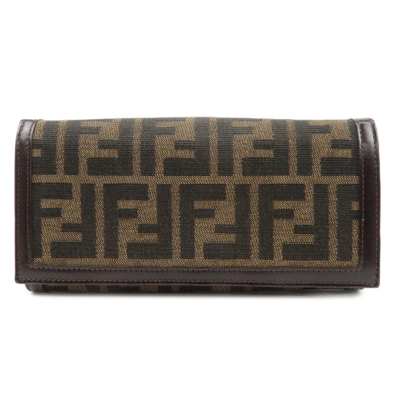 FENDI Zucca Print Canvas Leather Long Wallet Brown 30851