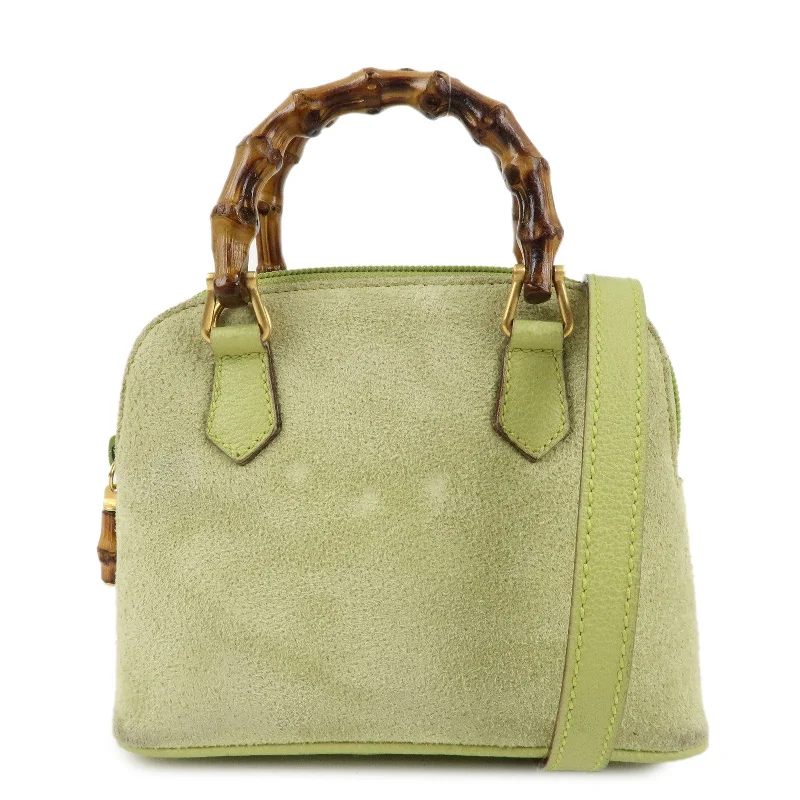 GUCCI Bamboo Suede Leather 2WAY Shoulder Bag Green 007.2032