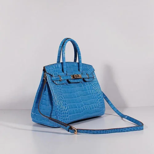 Hermes Birkin 30cm Crocodile Leather Bag With Strap Blue Gold