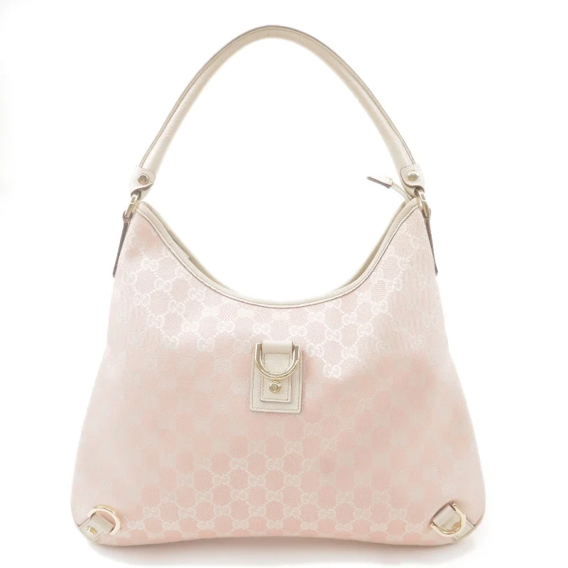 GUCCI Abbey GG Canvas Leather Shoulder Bag Pink White 130737