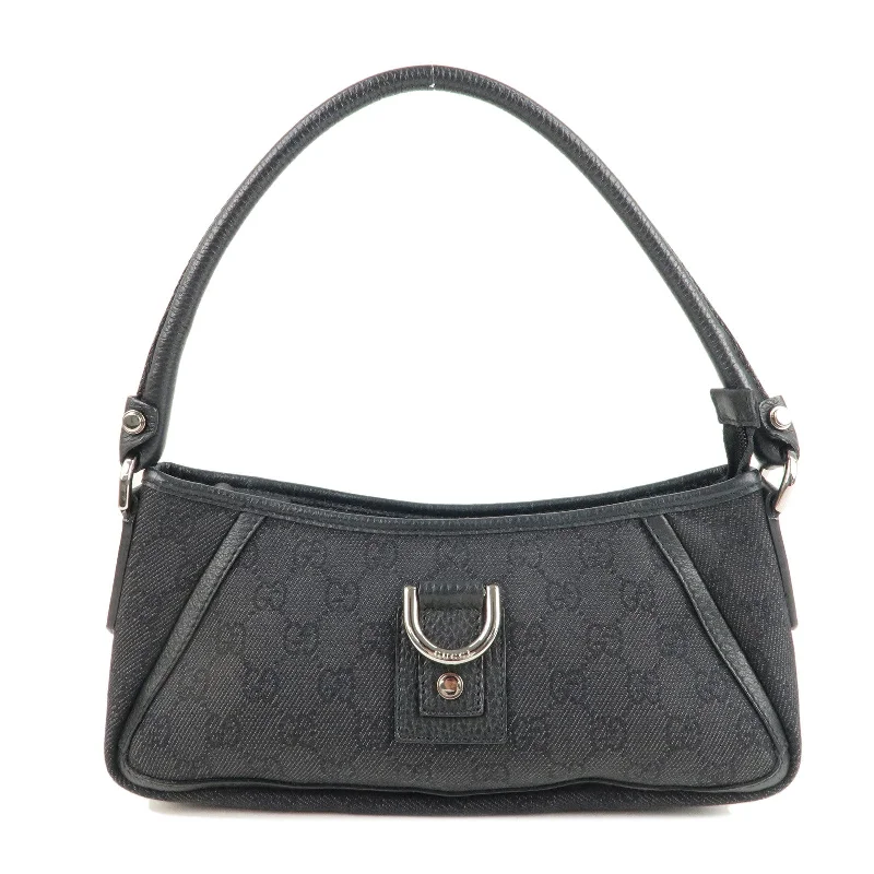 GUCCI Abbey GG Denim Leather Shoulder Bag Black 293583