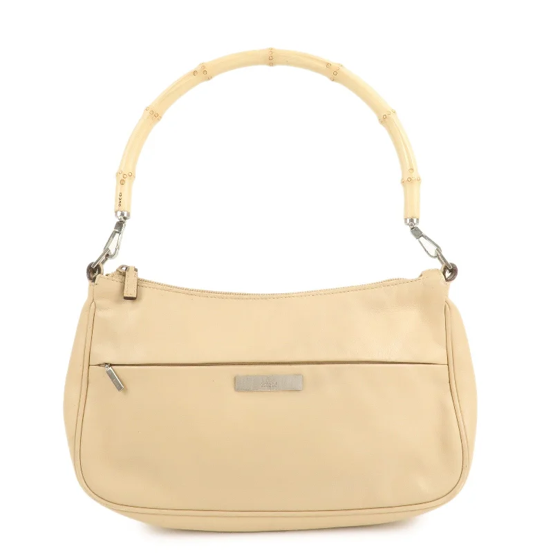 GUCCI Bamboo Leather Shoulder Bag Beige 001.3865