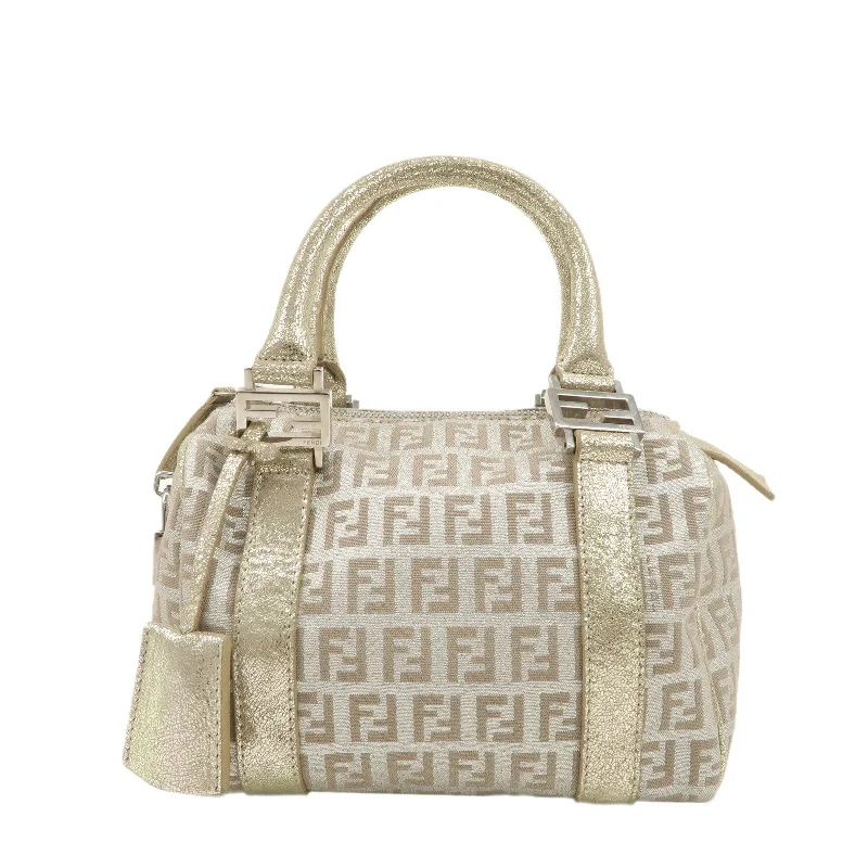 FENDI Zucchino Canvas Leather Mini Boston Bag Gold 8BL071