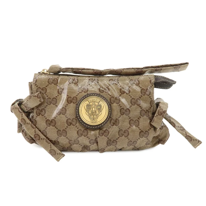 GUCCI Hysteria GG Crystal Leather Pouch Beige Brown 203632